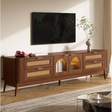 Meuble TV 180x40x50 LED, verre cintré, HAVRYA (1/5)