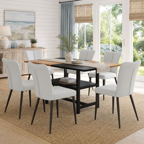 Set tavolo da pranzo 160x90x76 cm MDF e metallo marrone nero, 6 sedie, vano contenitore – MEUBLIV (1/5)