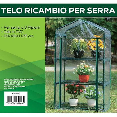 GARDENIA Telo di ricambio per serra 3 ripiani, 69x49xh.125 cm