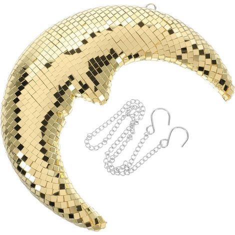 Boule disco lune miroir suspendue dorée décoration chambre adulte fête ornement (1/5)