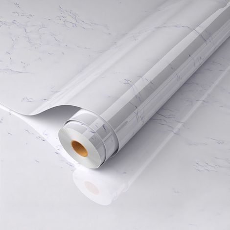 Autocollants pour meubles en marbre 80 cm x 500 cm, papier peint autocollant blanc cassé, film autocollant imperméable pour comptoirs de cuisine et de salle de bain (blanc neige) (1/4)
