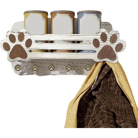 Support Mural Pour Laisse De Chien 6 crochets en bois avec motif patte Support clés mural Pour l'Intérieur Maison Salon Cuisine Chambre Appartement et Couloir (1/5)