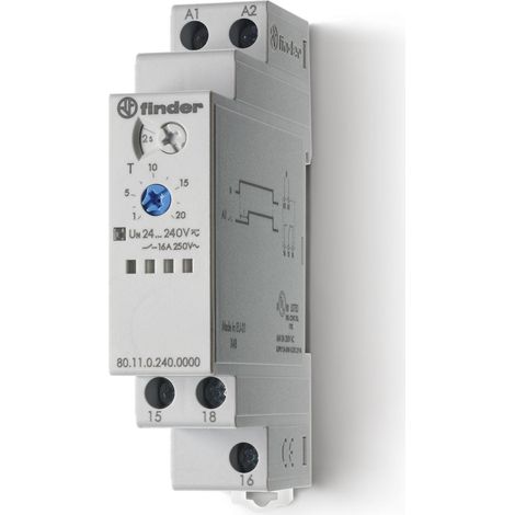 Tempo fonction AI multitension 1RT 16A 12-240VAC DC de 0,1s à 24h ferroviaire FINDER 801102400000T