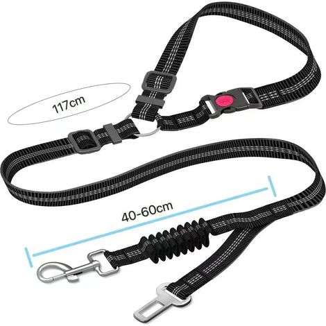 Harnais de sécurité pour chien, réglable, pour chiens en voiture, ceinture de sécurité, laisse en nylon, ceinture de sécurité avec amortisseur élastique, ceinture de sécurité pour fixation à l'appui-t (1/5)