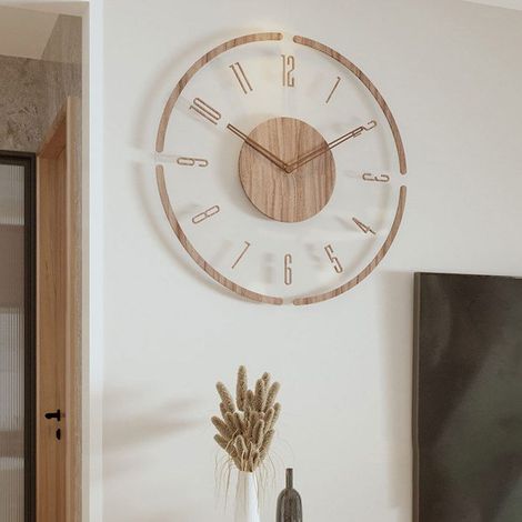 Horloge murale de style décoratif, décoration de maison en bois vintage, horloge murale ronde, design ajouré,horloge d'art moderne (1/5)