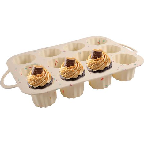Moule à muffins en silicone - Moule cylindrique rond non adhésif - Moule à cupcake en silicone - Moule à muffins non collant - Moule à muffins ou cupcakes,Parent,Creamy. (1/5)