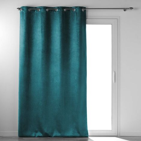 Rideau à œillets 135 x 240 cm – Occultant velours frappé Anthéa Pétrole (1/4)