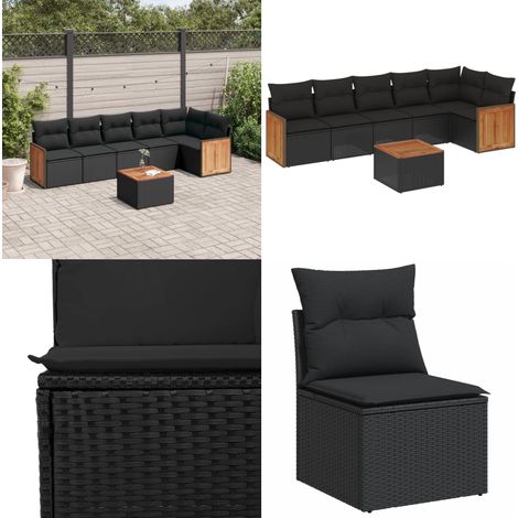7-tlg. Garten-Sofagarnitur mit Kissen Schwarz Poly Rattan - Gartensorte - Gartenmöbelset - Lounge Möbel - Outdoor Furniture - Rattan Gartenmöbel - Home & Living (1/5)