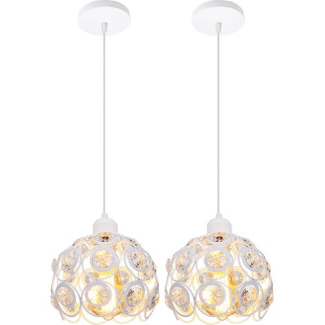 Lámpara Colgante Cristal 2 Piezas, Moderno Lámpara de Techo con Ø20cm Pantalla de Metal, Iluminación Creativo E27 para Cocina Sala Comedor Dormitorio (Blanco) (1/5)