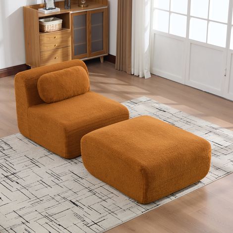 Canapé modulaire en chenille, sans montage, confort moelleux, tissu anti-boulochage, usage quotidien, - caramel (1/5)