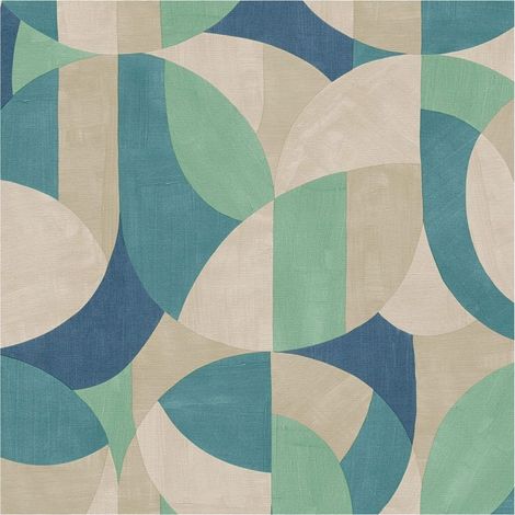 Carta da parati stile retro Profhome 399322 Carta da parati TNT goffrata a caldo leggermente strutturata con motivo grafico opaca crema beige azzurro verde 5,33 m2 (1/5)