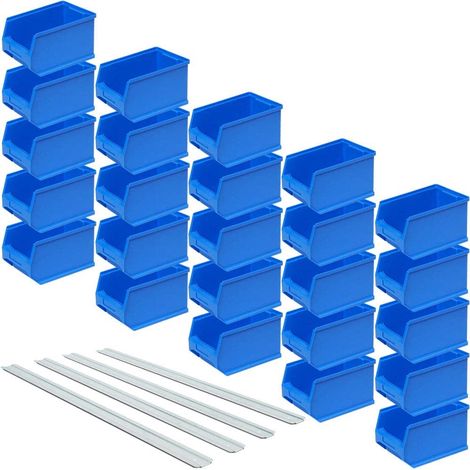 BRB Lot de 25 boîtes de rangement LB4 Bleu Capacité 2,9 l 235 x 145 x 125 mm Avec 4 anneaux de suspension murale galvanisés 970 mm (1/2)