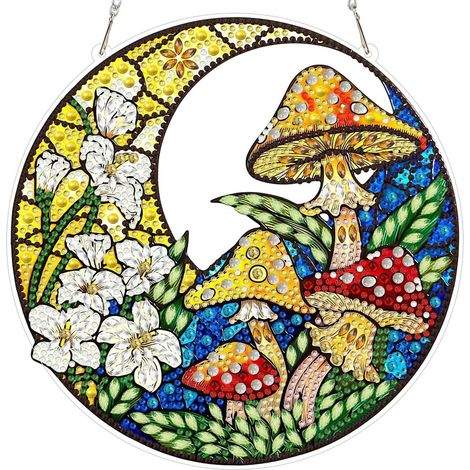 Diamond Painting Fensterbild Mond Blume Pilz, Hängendes Ornament Bastelset (1/4)