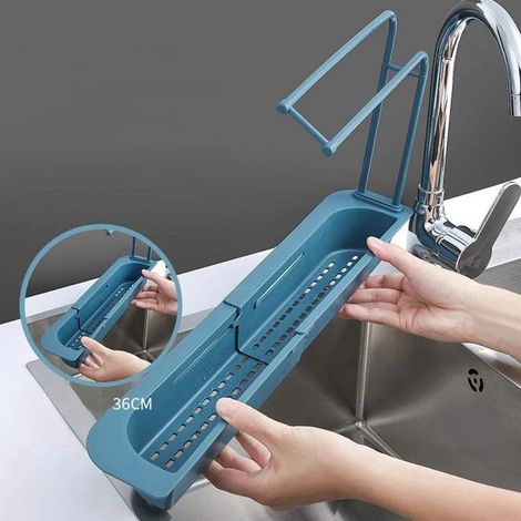 Telescopic Sink Shelf, Innovative Kitchen Drain Storage Solution for Various Sink Sizes (Light Grey) (1/5)