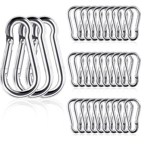 Mini moschettoni, 30 pezzi - 4 cm, in acciaio inossidabile, con molla, ideali per arrampicata, escursionismo, campeggio e pesca. (1/5)