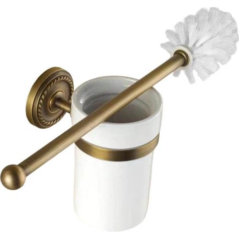 Brosse WC en céramique et laiton - Pour salle de bain - Jaune