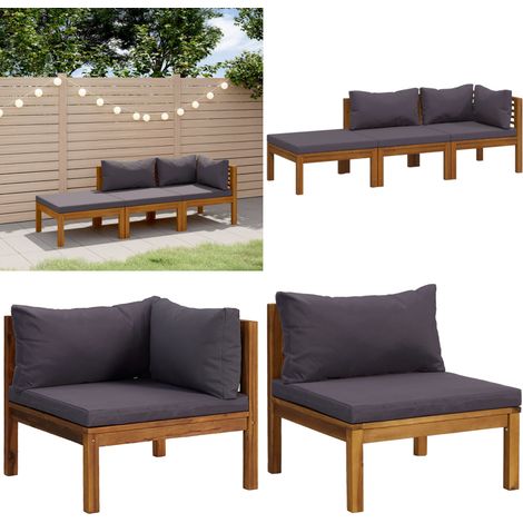 Salon de jardin 3 pcs avec coussin Bois d'acacia solide - salon de jardin - salon de jardin en bois - Home & Living (1/5)