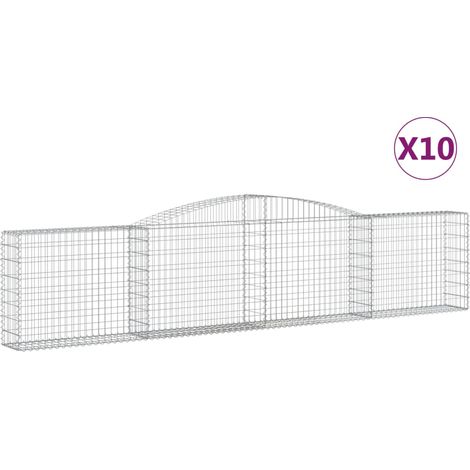 Cestas de gaviones muro de contención arqueado valla de jaula 10 piezas 400 x 30 x 80/100 cm hierro galvanizado Plata 020040284