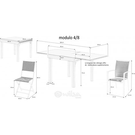 Salon de jardin Ensemble Modulo T 4 / 8 + F 4 + C 4 Full Verre Noir Wilsa Garden (1/3)