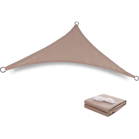 Voile d'ombrage triangulaire en tissu 300D résistant à l'eau, protection solaire UPF50+ pour jardin, piscine, terrasse, avec piquets et cordes renforcés, tailles multiples disponibles. (1/5)