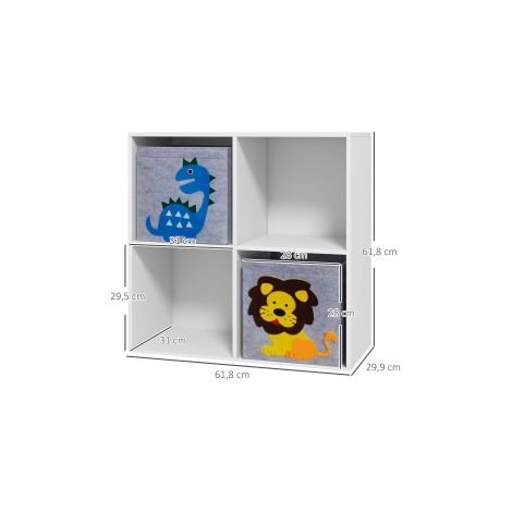 Bibliothèque enfant blanche et grise avec 2 bacs de rangement, 61,8 x 29,9 x 61,8 cm, pour chambre et salle de jeux (1/5)