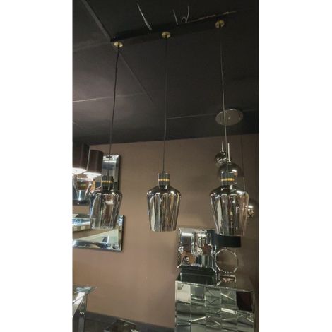Suspension Luminaire 3 Lampes en Verre Fumé et Détails Dorés E27 Réglable - PANGIVO