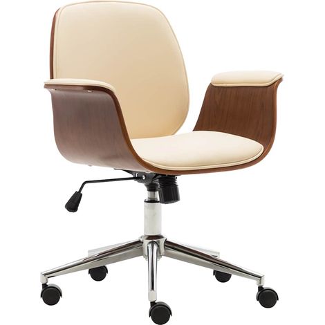 vidaXL Silla de oficina de madera curvada y cuero sintético crema (1/5)