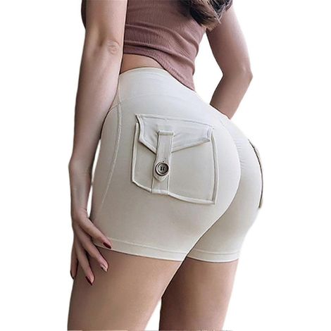 Short cargo pour femme avec poches, taille haute, short de sport/yoga push-up (M blanc) (1/5)