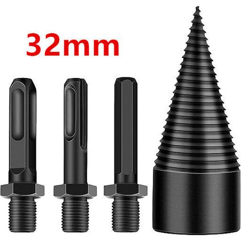 Lot de 4 forets à fendre le bois, tige hexagonale/poignée ronde, foret à bois de chauffage, perceuse robuste, tournevis conique, foret électrique-32mm (1/4)
