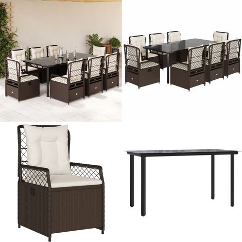 9-tlg. Garten-Essgruppe mit Kissen Braun Poly Rattan - Gartentisch - Gartenstuhl (1/5)