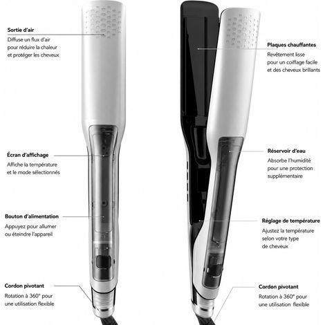 Fer à lisser à vapeur multifonction 2 en 1 blanc prise US réf 2522 540 g – Livraison gratuite