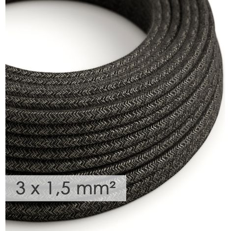 Creative-Cables Cavo elettrico in tessuto, Sezione 3x1,50, 10 m, Antracite RN03, Rotondo, lino naturale