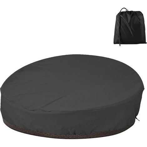 Housse de protection pour canapé-lit rond en tissu Oxford 210D, avec cordon de serrage - anti-UV - imperméable (noir, 228 x 83 cm)