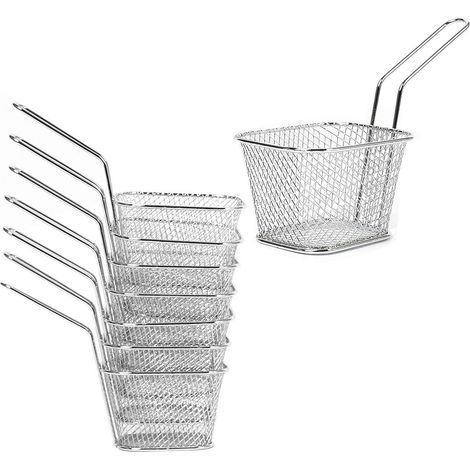 cestas individuales cuadradas de acero inoxidable para patatas fritas, platos para servir patatas fritas, utensilios de cocina para freír patatas fritas, gambas y aros de cebolla.