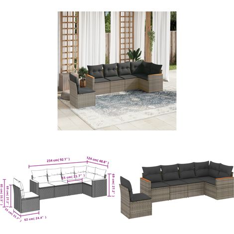 6-tlg. Garten-Sofagarnitur mit Kissen Grau Poly Rattan - Gartenmöbel - Outdoor Möbel - Rattan Sofa - Lounge Set - Esszimmergarnitur - Home & Living (1/3)