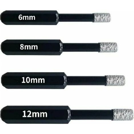 Forets diamant professionnels pour carrelage, céramique, verre et pierre – Coffret de 4 mèches (6mm, 8mm, 10mm, 12mm) – Tige hexagonale anti-glisse (1/5)