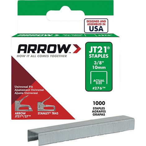 Arrow JT21 T27 Staples 10mm (3/8 inch), Box of 1000, Model ARRJT2138S
