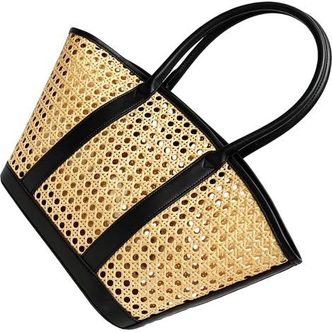 À main fourre-tout pour avec texture tissée creuse, accès sur le dessus, de transport léger en PP, sorties quotidiennes aspect paille, à main en tissage creux, de shopping de (1/5)