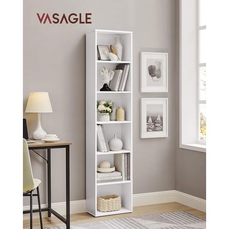 VASAGLE Librería, Estantería de 6 Niveles, para Salón, Estudio, Oficin, Dormitorio, Estilo Escandinavo, 40 x 24 x 178,5 cm, Blanco (1/5)