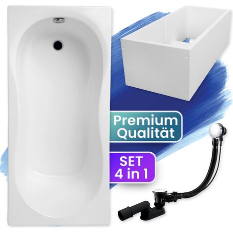 Badewanne Rechteck 170x75 mit Wannenträger, Ablaufgarnitur & Füßen GRATIS - Komplettset 4in1 Original Acryl Wanne Siphon - BADLAND GRACJA (1/5)