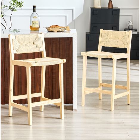 Lot de 2 tabourets de bar en bois avec corde tressée, style campagne, 89 cm (1/5)