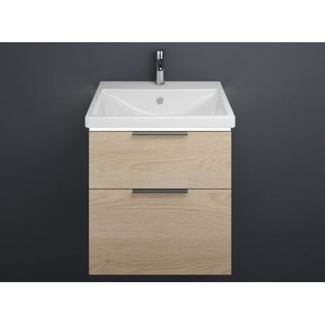 Burgbad Eqio Keramik-Waschtisch mit Unterschrank, 2 Auszüge mit LED-Beleuchtung, Griffleiste Eiche Dekor Cashmere/Alpinweiss 63 cm Schwarz matt (1/2)