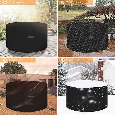 Garden Furniture Cover with Air Vents, Waterproof, Windproof, Anti-UV, Tear Resistant, Heavy Duty 600D Oxford Fabric Table Cover, Round (230x100cm) - Black (1/5)