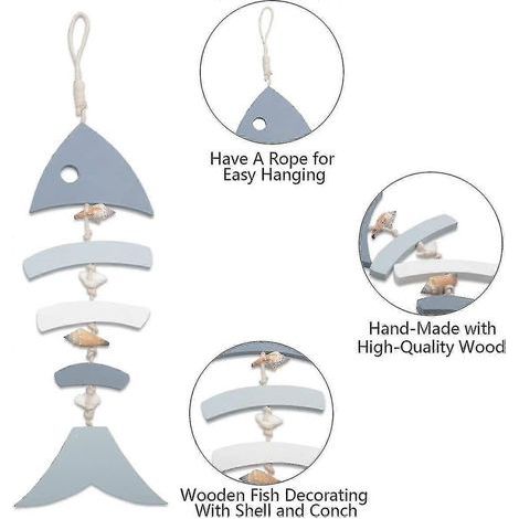 Décoration en bois de 47 cm (18,5 pouces) représentant des arêtes de poisson, un conque et des coquillages. Idéale pour une décoration nautique, murale ou suspendue, sur le thème de la plage, pour jar (1/3)