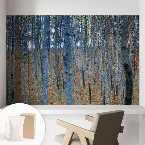 Papier peint intissé mural avec imprimé motifs uniques apparence moderne - Colle incluse gratuite Forêt de bouleaux 104x70 cm (1/5)