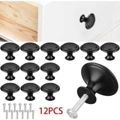 HONORNIC - Boutons de Tiroir,Boutons de Porte d'Armoire Ronds,Poignées Boutons de Meuble en forme de champignon,pour Maison,Bureau,Commode,Noir (1/4)