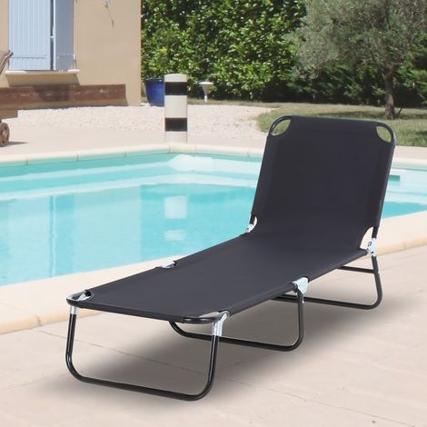 Lettino prendisole reclinabile pieghevole Outsunny con 5 angolazioni regolabili per giardino, piscina, terrazzo, campeggio, portata massima 120 kg, 188x56x28 cm, nero
