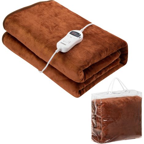 MONZANA® Large 120W Electric Blanket 180x130cm  Cosy & Warm in Winter Double Heated Blanket  Washable  2m Power Cable   Timer & Overheating Protection  10 Heat Settings  Brown
