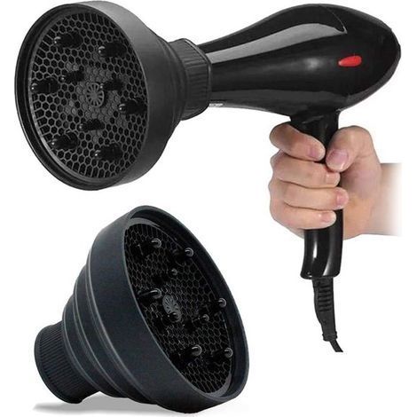 Diffuseur universel pliable pour sèche-cheveux – Léger, portable et idéal pour les voyages – Compatible avec la plupart des sèche-cheveux – Noir (1/5)