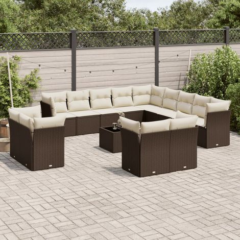 Set sofás de jardín 14 pzas con cojines ratán sintético marrón vidaXL (1/3)